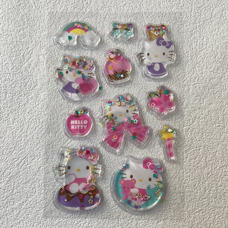 DIY Sanrio Shake Water Stickers 3D Three-dimensional Decorative Bubble Stickers Hello Kitty