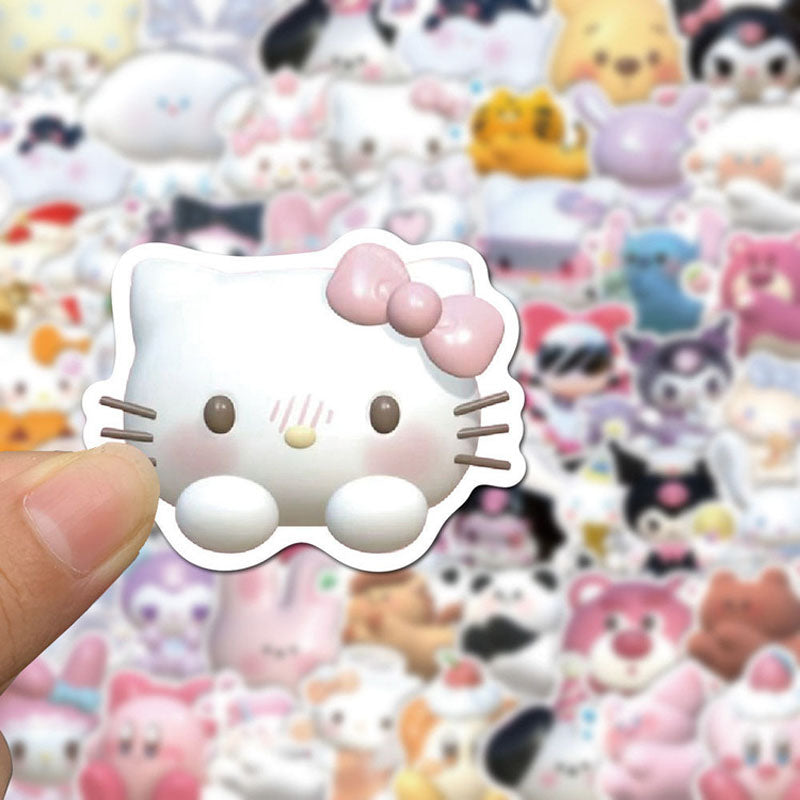 51pcs 3D Sanrio Stickers Cute Kulomi Cinnamorll Melody Kitty Cat Hand Account Waterproof