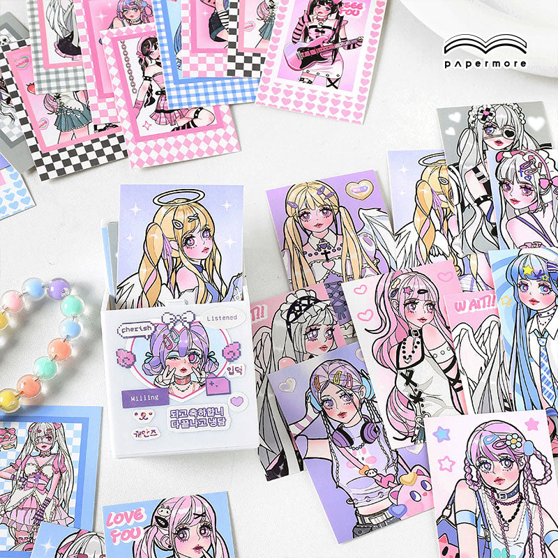 Matte Membrane Small Card Electric Song Girl Series Sweet Cool Cartoon Girl DIY Handbook Phone Case Material Card 4 Models