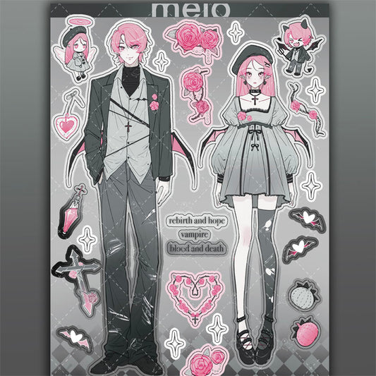 Cupid Angel Vampire Black Cat Character Decorative Sticker DIY Back Card Phone Case Hand Account Material Sticker