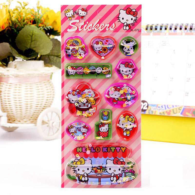 Sticker 3D With Water Shaker Cartoon Crystal Sticker Cute Kitty Quicksand Decoration Sticker