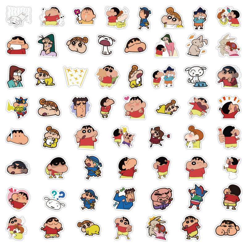 60pcs Cute Anime Cartoon Crayon Shin-chan Decoration Phone Case Water Cup Waterproof Hand Account Sticker Cartoon Sticker