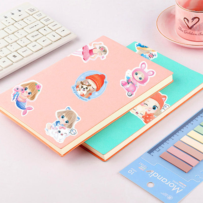 50pcs Cute Girl Stickers iPad Phone Case Suitcase Notebook Hand Account Water Cup Waterproof Stickers