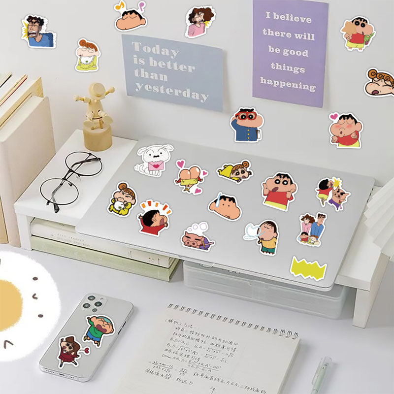 60pcs Cute Anime Cartoon Crayon Shin-chan Decoration Phone Case Water Cup Waterproof Hand Account Sticker Cartoon Sticker