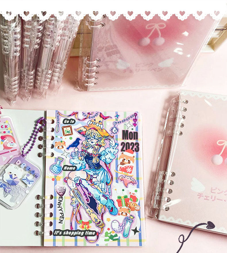 Full-Color Inner Page Cherry Sticker Hand Book Loose-Leaf Square Hand Account Book Cherry Binder Color Illustration Inner Page Diary Notebook