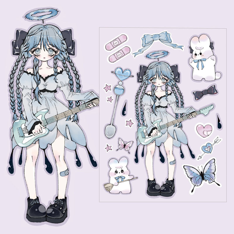 Sweet Asian character DIY Hand account decoration sticker storage box cartoon character mobile phone shell stickers