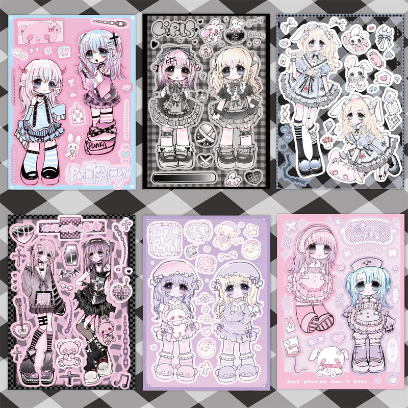 6pcs Cartoon Character Sticker Sweet Asia Hand Account Phone Case Storage Box Luggage Stickers