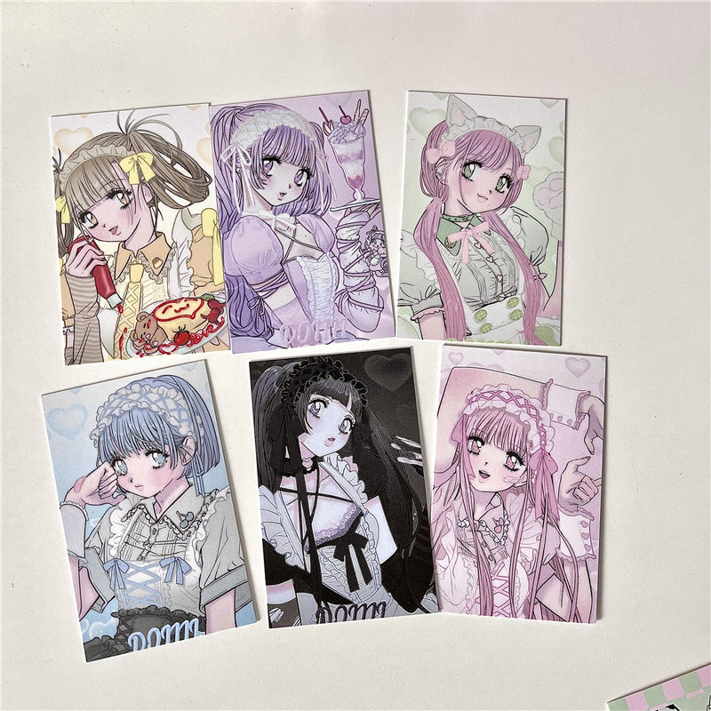 Character Cartoon Style 3 Inch 4 Inch Sweet and Cool Girl Heart Dress Up Decoration Small Card Hand Account Material Small Fresh Card