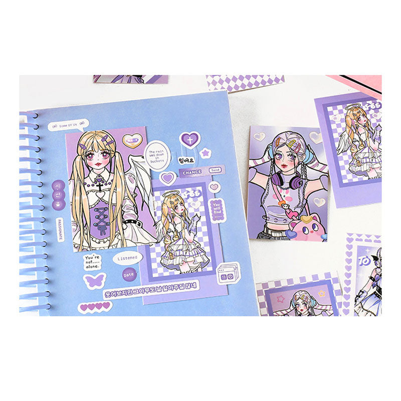 Matte Membrane Small Card Electric Song Girl Series Sweet Cool Cartoon Girl DIY Handbook Phone Case Material Card 4 Models