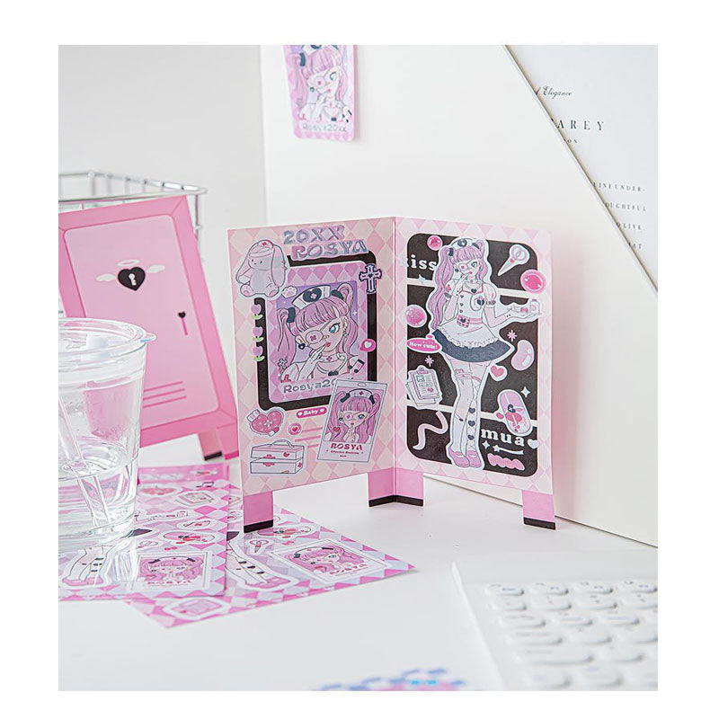 RosyPosy Stickers ROSYA 20xx Series Cartoon Girl With DIY Hand Account Key Chain Plate Decoration Stickers 4 Styles