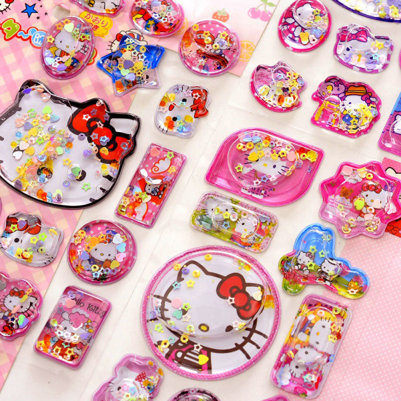 Sticker 3D With Water Shaker Cartoon Crystal Sticker Cute Kitty Quicksand Decoration Sticker