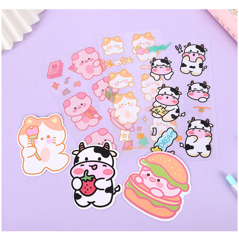 Cute Animal Set PET Transparent Cartoon Cute Pet Phone Case Decorative Sticker Diy Hand Account Sticker