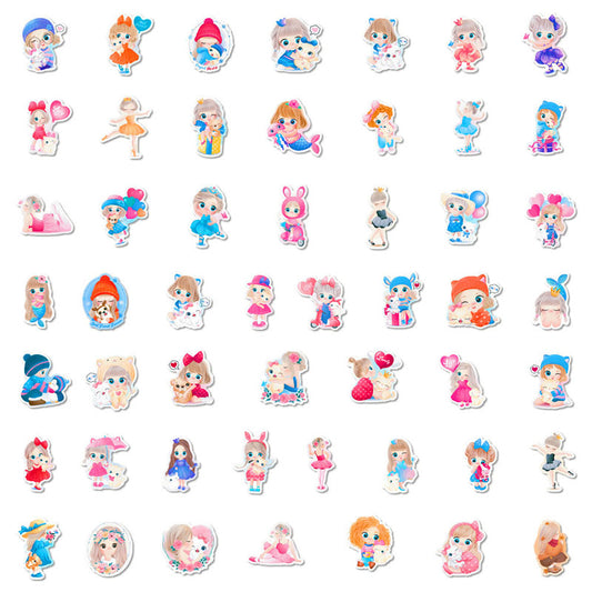 50pcs Cute Girl Stickers iPad Phone Case Suitcase Notebook Hand Account Water Cup Waterproof Stickers