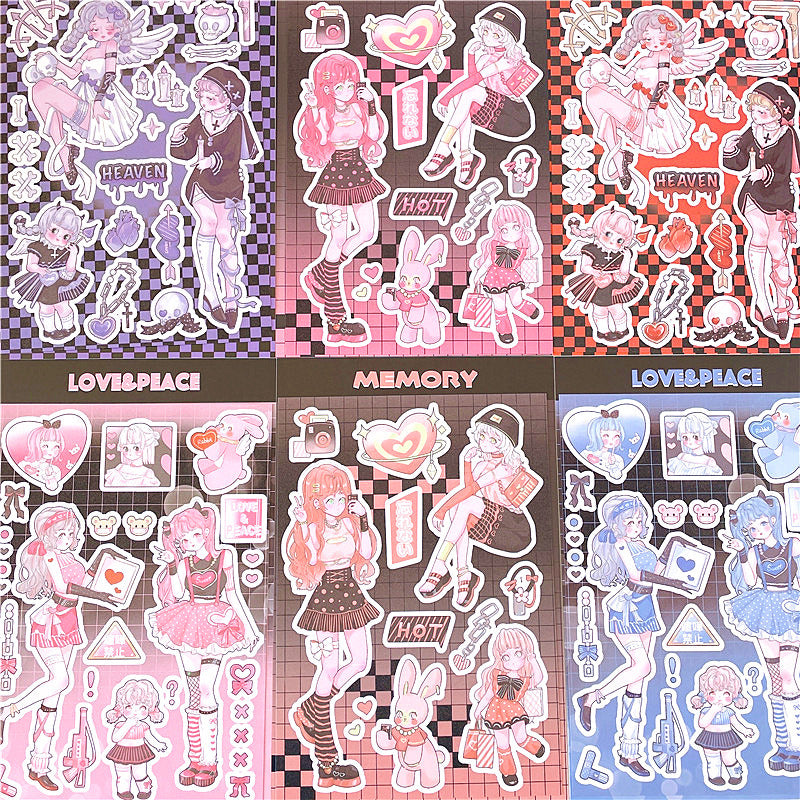Girl Heart Cartoon Decoration Hand Account Phone Case Decoration Sticker DIY Handmade High-Value Heartbeat Signal Sticker