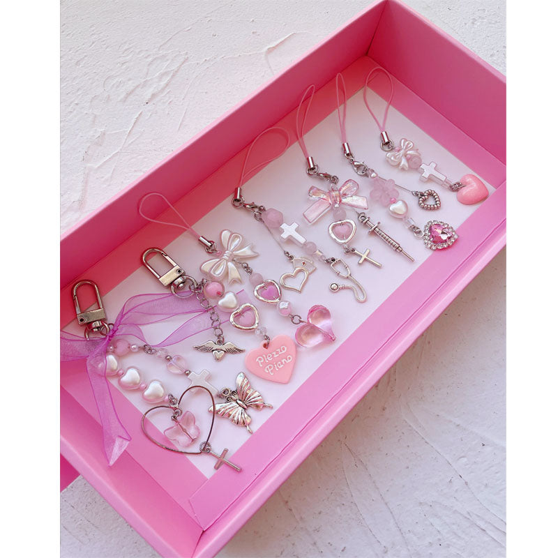 Creative Design Beaded Pendant Cute Pink Sweet Love Injection Sweet Cool Hanging Chain Goo Card Chain Phone Case Chain