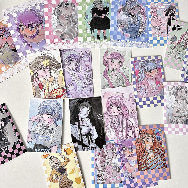 Character Cartoon Style 3 Inch 4 Inch Sweet and Cool Girl Heart Dress Up Decoration Small Card Hand Account Material Small Fresh Card