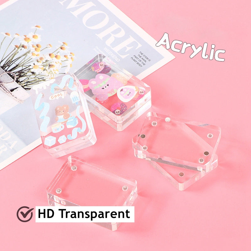 DIY Transparent Acrylic Toploader Magnetic Photo Frame Card Brick Sticker Square Goo Card Bricks