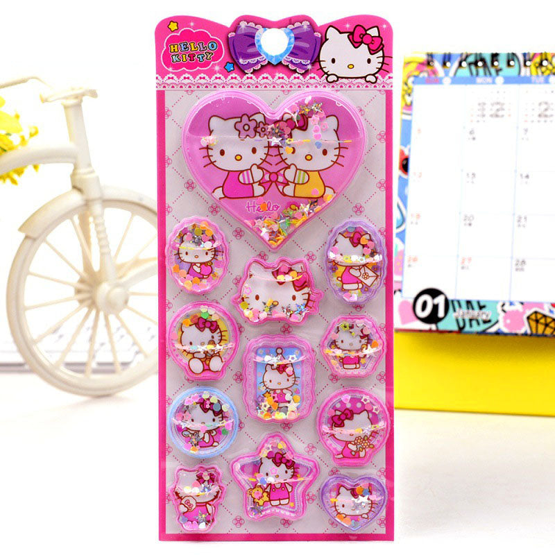 Sticker 3D With Water Shaker Cartoon Crystal Sticker Cute Kitty Quicksand Decoration Sticker