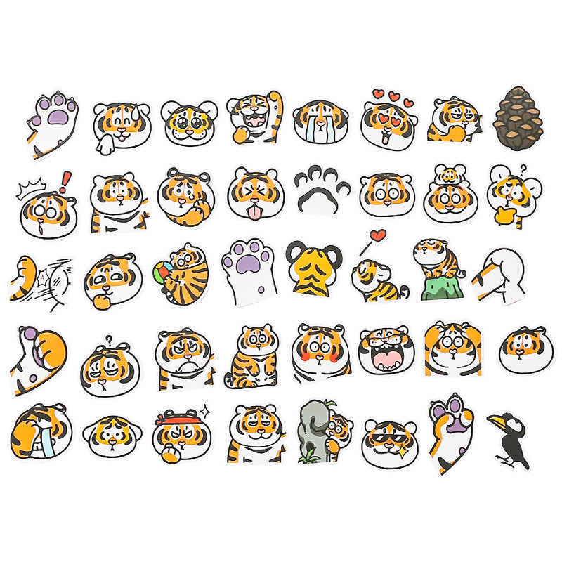 40pcs Tiger Cartoon Stickers Hand Account Diy Mobile Phone Water Cup Decoration Stickers Cute Tiger Cute Head Stickers