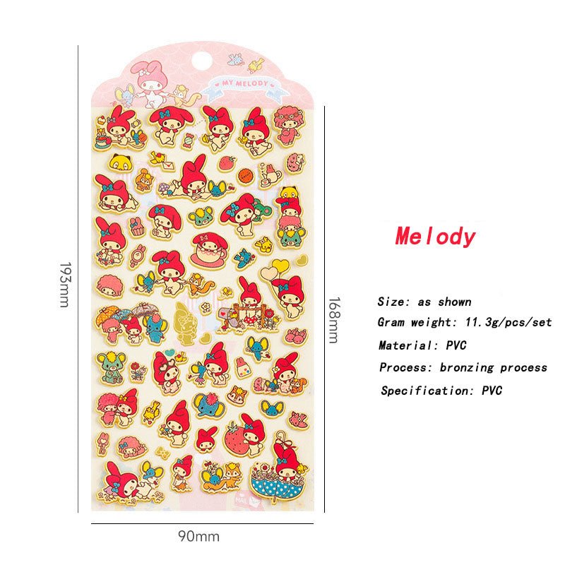 Cute Pet Family Sanrio Character Cartoon Bronzing Cute Wind Waterproof Sticker Decoration Cinnamoroll Hand Account Material Sticker