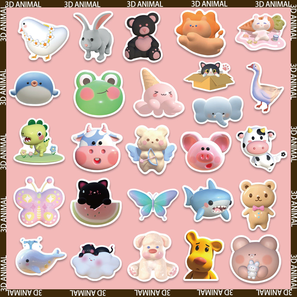 52pcs Cute 3D Animal Sticker DIY Decoration Book iPad Phone Case Suitcase Waterproof Hand Account Sticker