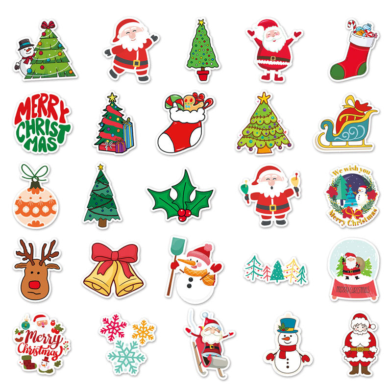 50pcs Christmas Graffiti Stickers Cartoon Holiday Stickers DIY Phone Case Laptop Stickers Waterproof