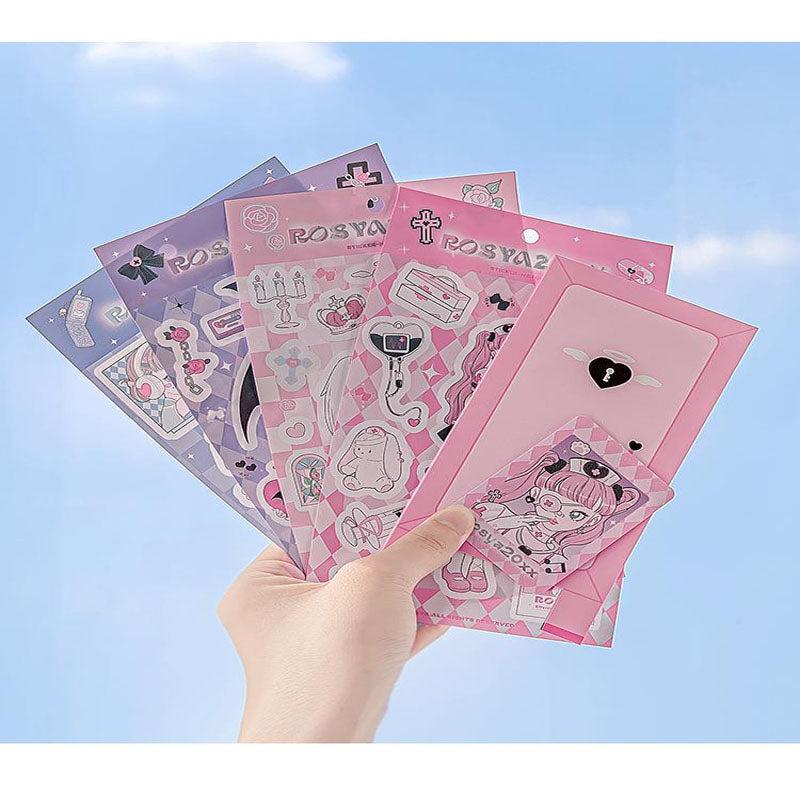 RosyPosy Stickers ROSYA 20xx Series Cartoon Girl With DIY Hand Account Key Chain Plate Decoration Stickers 4 Styles