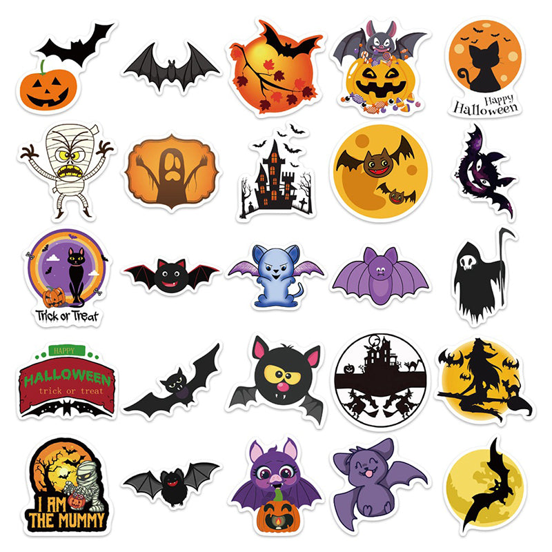 50pcs Halloween Wacky Stickers Decorated Water Bottle Phonecase Pull Box Pumpkin Wacky Waterproof Graffiti Stickers