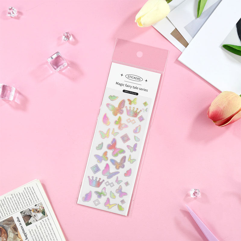 Magic Fairy Tale PVC Laser Silver Pressed Butterfly Bubble Element Hand Account Decoration Sticker Material Sticker