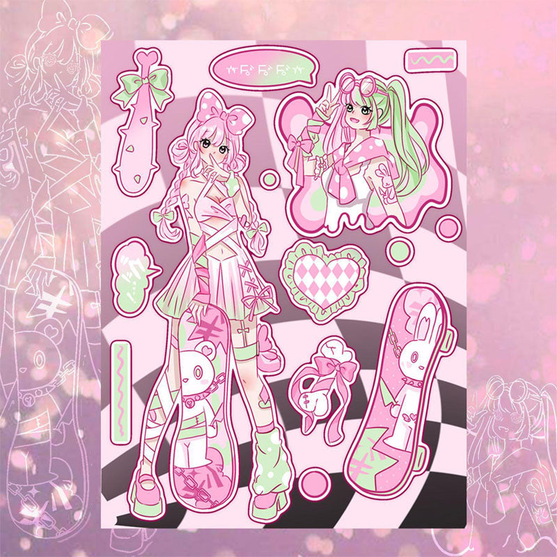 Sweet Asian Girl Goo Card DIY Plate Sticker Cartoon DIY Hand Account Small Card Decorative Material Sticker