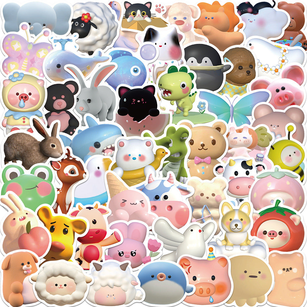 52pcs Cute 3D Animal Sticker DIY Decoration Book iPad Phone Case Suitcase Waterproof Hand Account Sticker