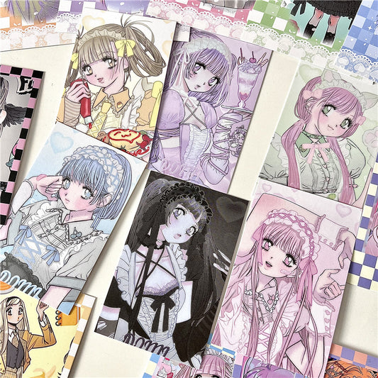 Character Cartoon Style 3 Inch 4 Inch Sweet and Cool Girl Heart Dress Up Decoration Small Card Hand Account Material Small Fresh Card