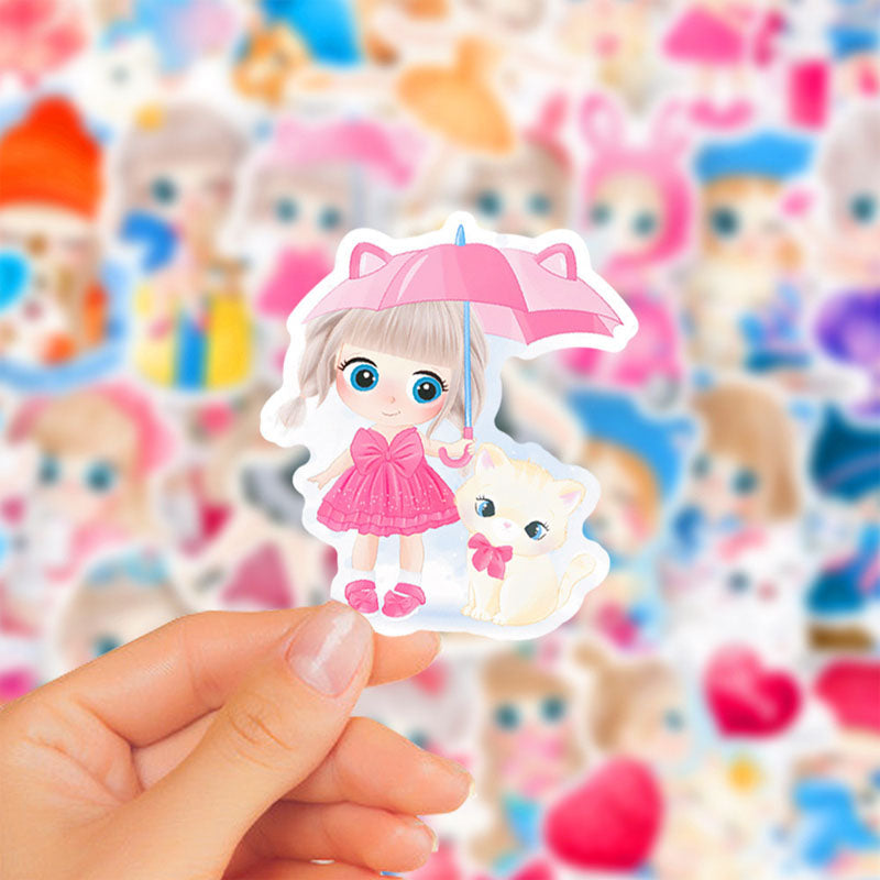 50pcs Cute Girl Stickers iPad Phone Case Suitcase Notebook Hand Account Water Cup Waterproof Stickers