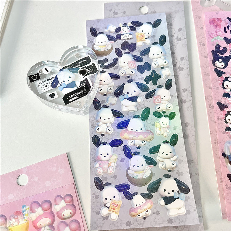 Cute Sanrio Stickers Goo Card Material Modeling Melody Kulomi Hand Account Decoration Sticker