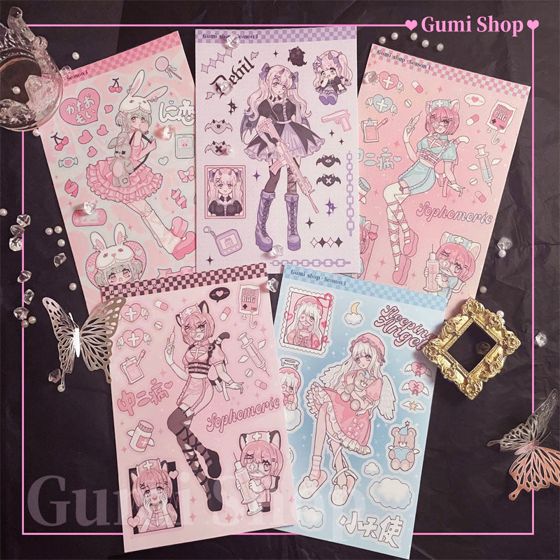 Sweet Asian Style Goo Card Character Sticker Character DIY phone Case hand account girl sticker