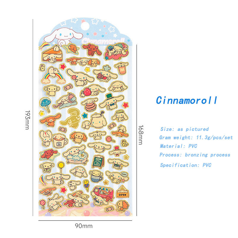 Cute Pet Family Sanrio Character Cartoon Bronzing Cute Wind Waterproof Sticker Decoration Cinnamoroll Hand Account Material Sticker