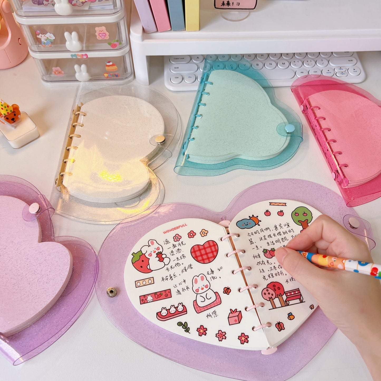 Cute Bow-knot Transparent 6-hole loose-leaf Hand Account Book Cloud Heart-shaped Student pvc Notebook Memo Binder