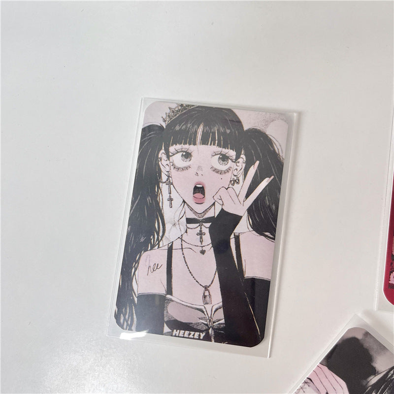 3-Inch Rounded Retro Spicy Dark Style Girl 3-Inch Small Card Hand Account Material Card Business Card