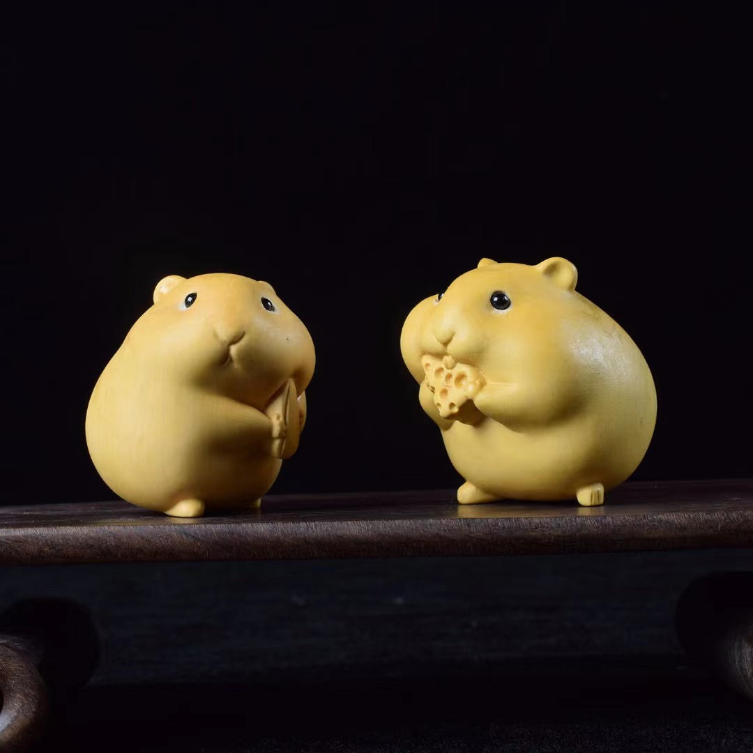 Boxwood carving Greedy hamster four brothers Handicrafts Cte small animal jewelry Handmade