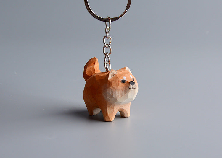 Wood carving Akita dog Decorations Hand carving Dog key chain Handicrafts Handmade