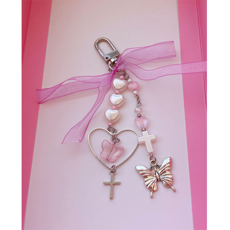 Creative Design Beaded Pendant Cute Pink Sweet Love Injection Sweet Cool Hanging Chain Goo Card Chain Phone Case Chain