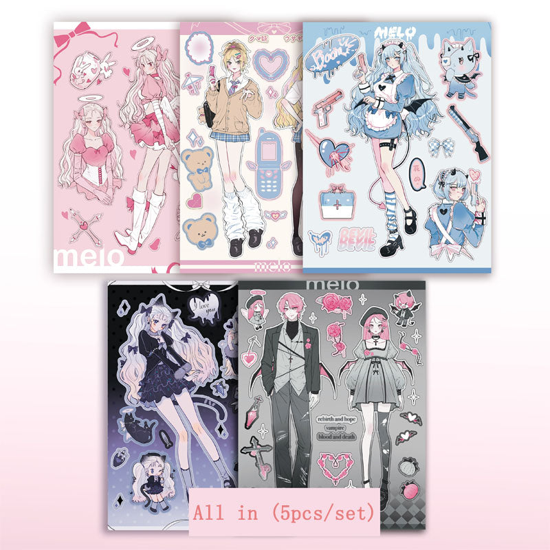 Cupid Angel Vampire Black Cat Character Decorative Sticker DIY Back Card Phone Case Hand Account Material Sticker