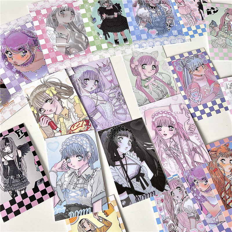 Character Cartoon Style 3 Inch 4 Inch Sweet and Cool Girl Heart Dress Up Decoration Small Card Hand Account Material Small Fresh Card