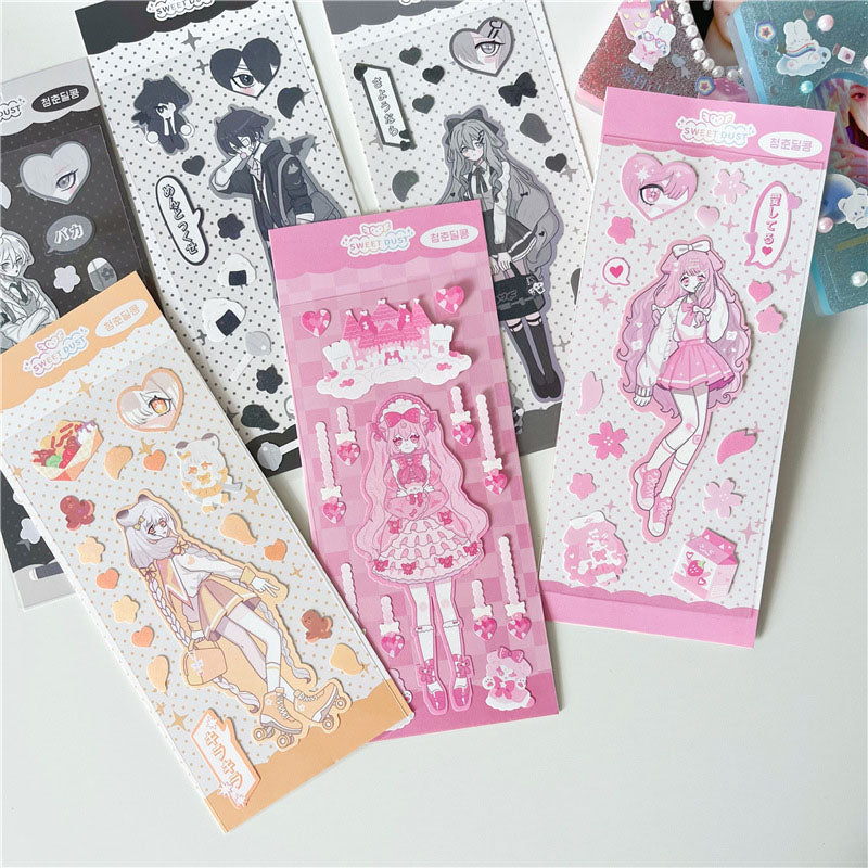 Sticker Spot Comic Style YK2 Sweet Asian Style Cute Character Goo Card Star Chasing Decoration Sticker