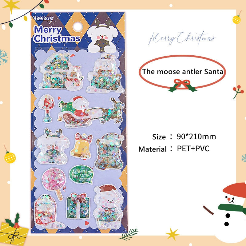 3D Laser Flash Christmas Stickers DIY Handmade Cartoon Cute Santa Claus tree Sticker Gifts