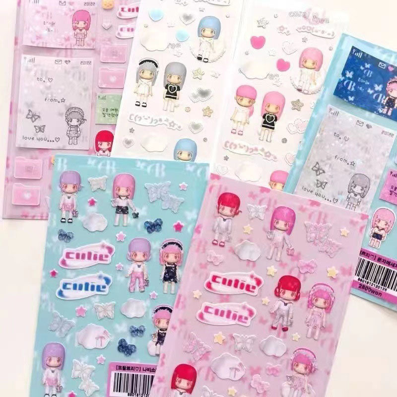 3D Modeling Little Girl Stickers Small Card Decoration Stickers Hand Account Character Material Stickers