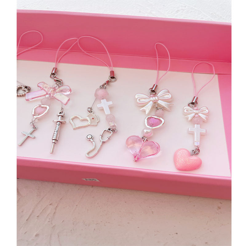 Creative Design Beaded Pendant Cute Pink Sweet Love Injection Sweet Cool Hanging Chain Goo Card Chain Phone Case Chain