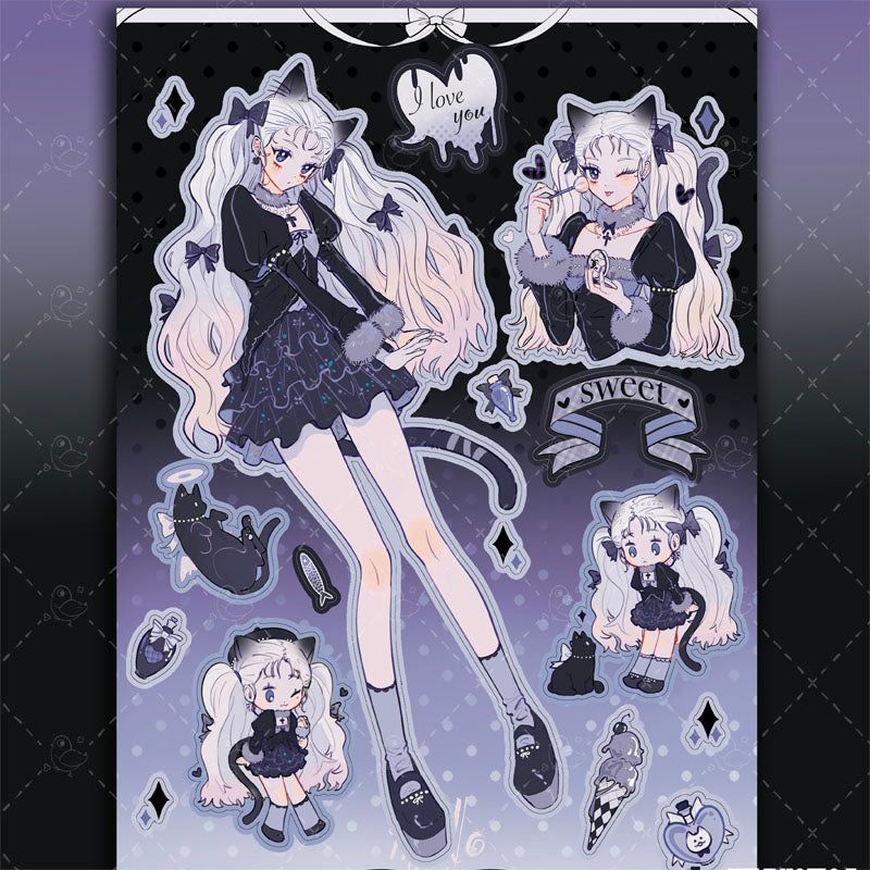 Cupid Angel Vampire Black Cat Character Decorative Sticker DIY Back Card Phone Case Hand Account Material Sticker