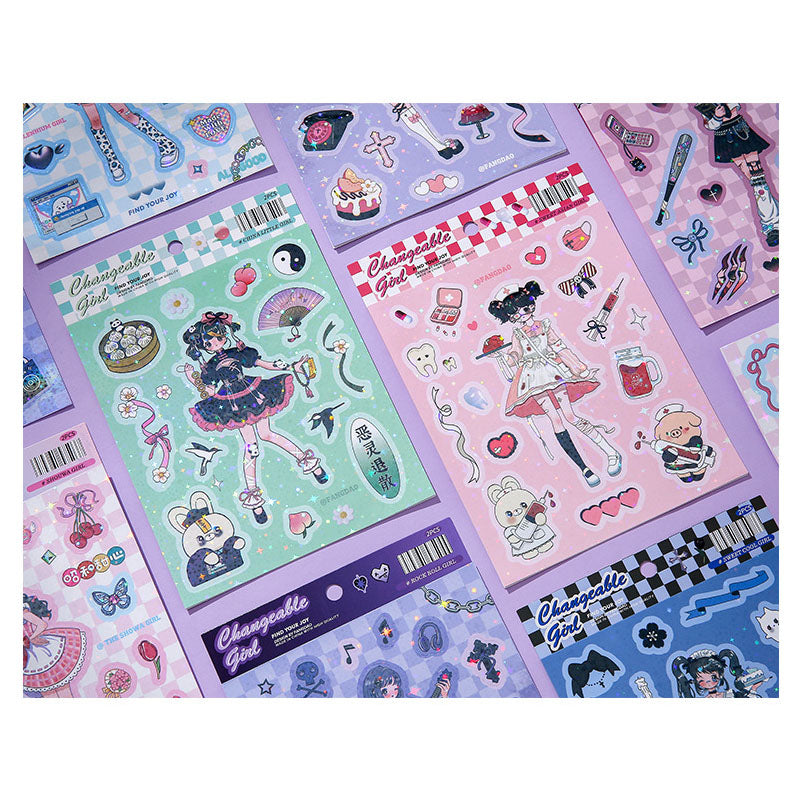 Variety Girl Series Stickers Cute Cold Girl Stickers Diy Hand Account Decoration Material Collage Stickers