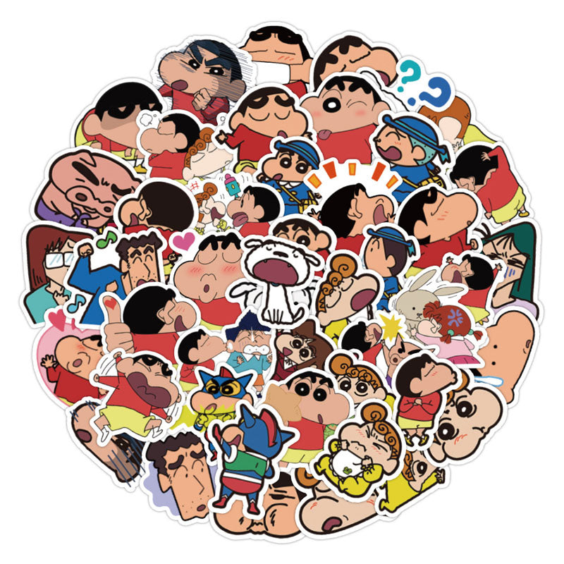 60pcs Cute Anime Cartoon Crayon Shin-chan Decoration Phone Case Water Cup Waterproof Hand Account Sticker Cartoon Sticker